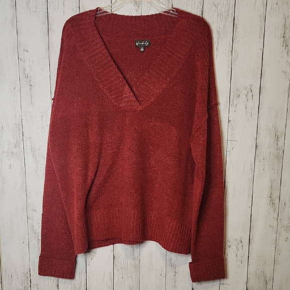 🎅Wonderly Deep Red V-Neck Sweater XL - Picture 1 of 7